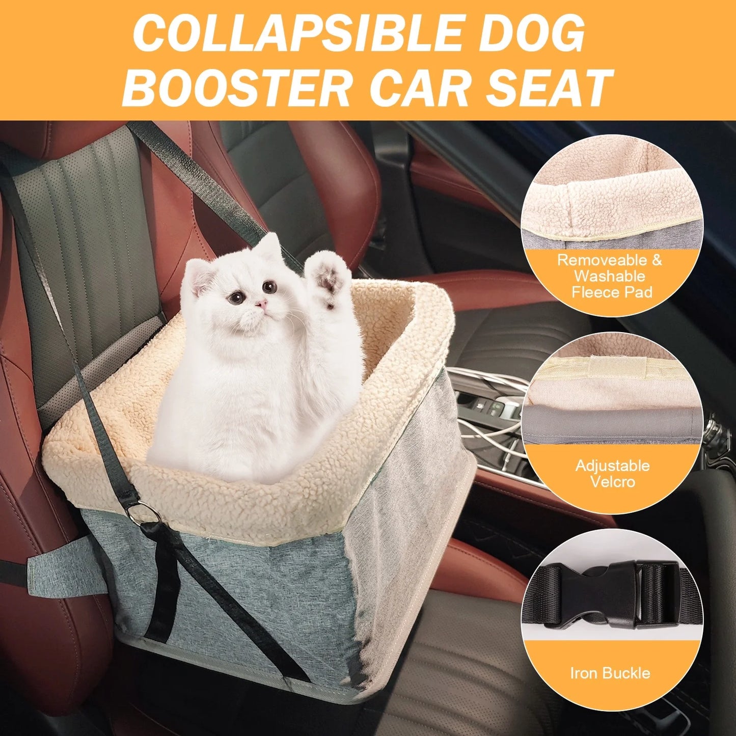 Premium Dog Car Seat with Metal Frame, Safety Buckles, Washable Design, Ideal for Small Dogs up to 25 lbs
