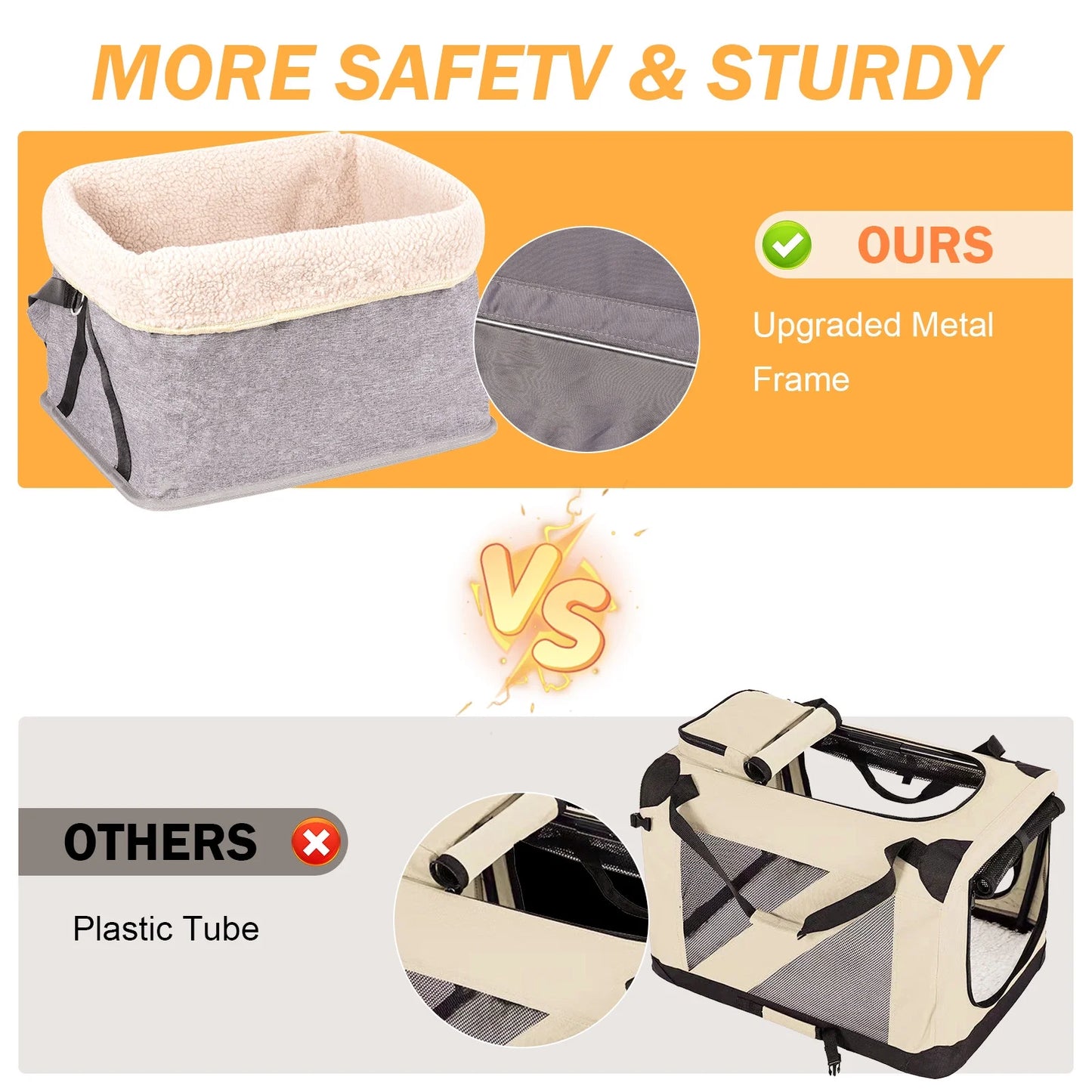 Premium Dog Car Seat with Metal Frame, Safety Buckles, Washable Design, Ideal for Small Dogs up to 25 lbs