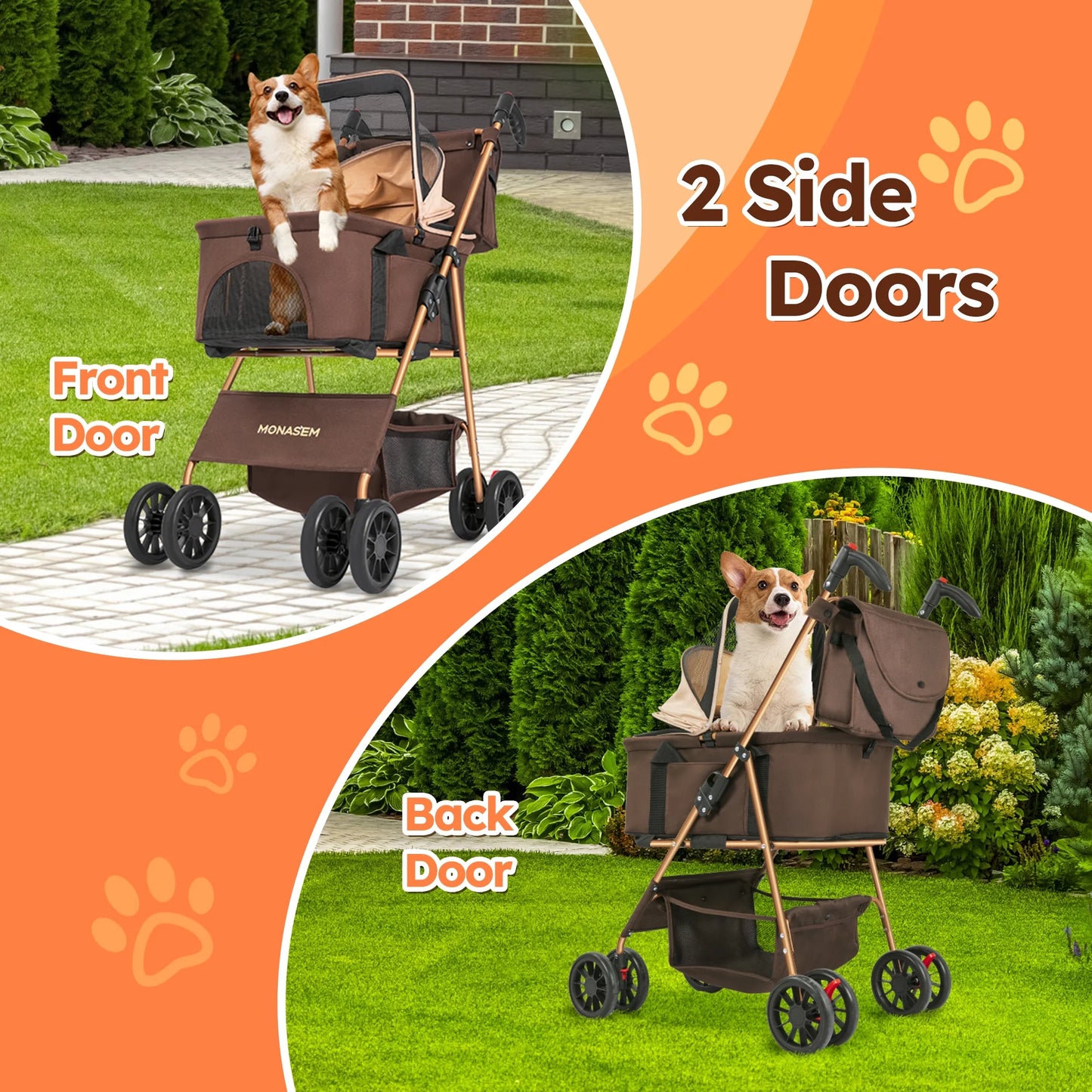 Discover the Ultimate 3-in-1 Foldable Pet Stroller: Waterproof Carrier for Small to Medium Dogs and Cats - Stylish Brown Design for Adventures Up to 60lbs!