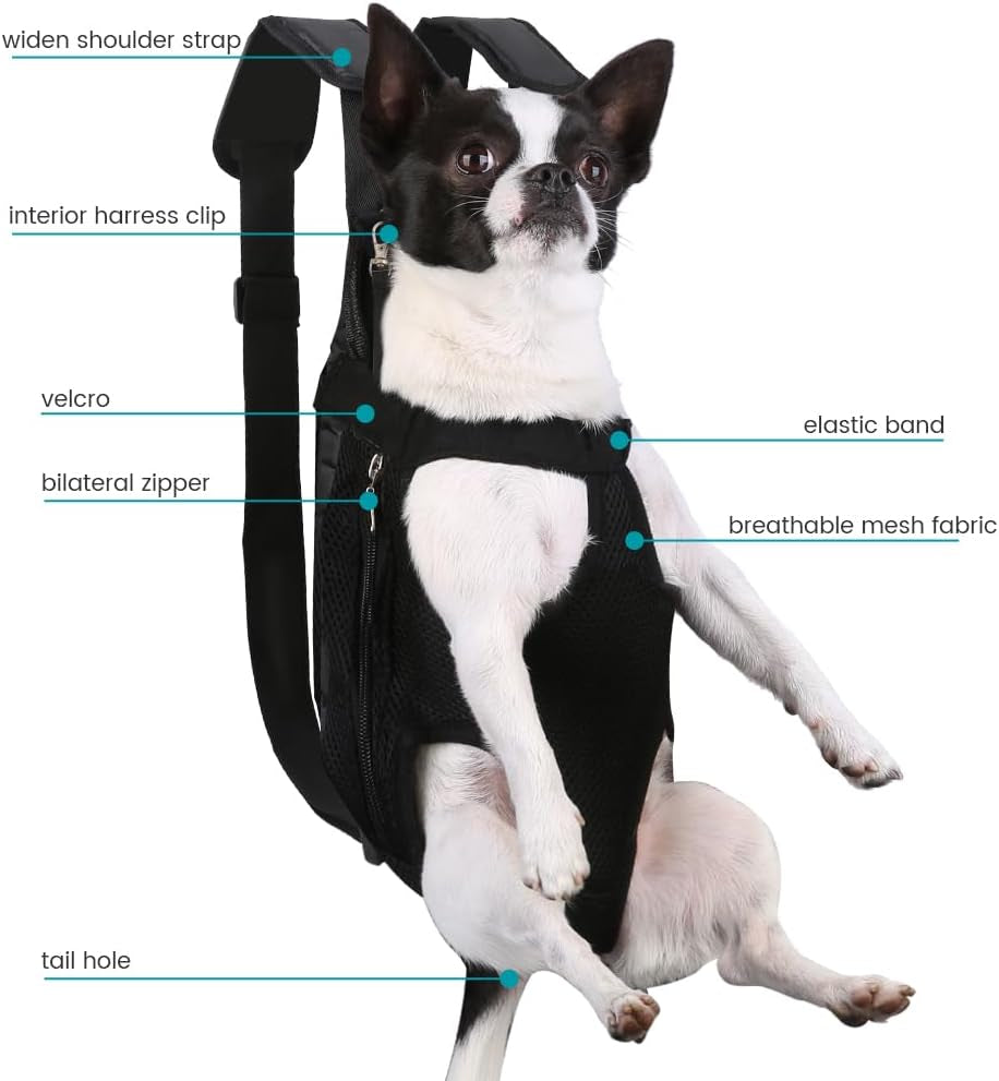 Dog Backpack Carrier, Adjustable Pet Cat Dog Front Carriers Back Pack, Dog Travel Bag, Dog Chest Carrier,Dog Carriers for Dmall Dogs, Cat Sling, Carrying Backpack, XL, Black