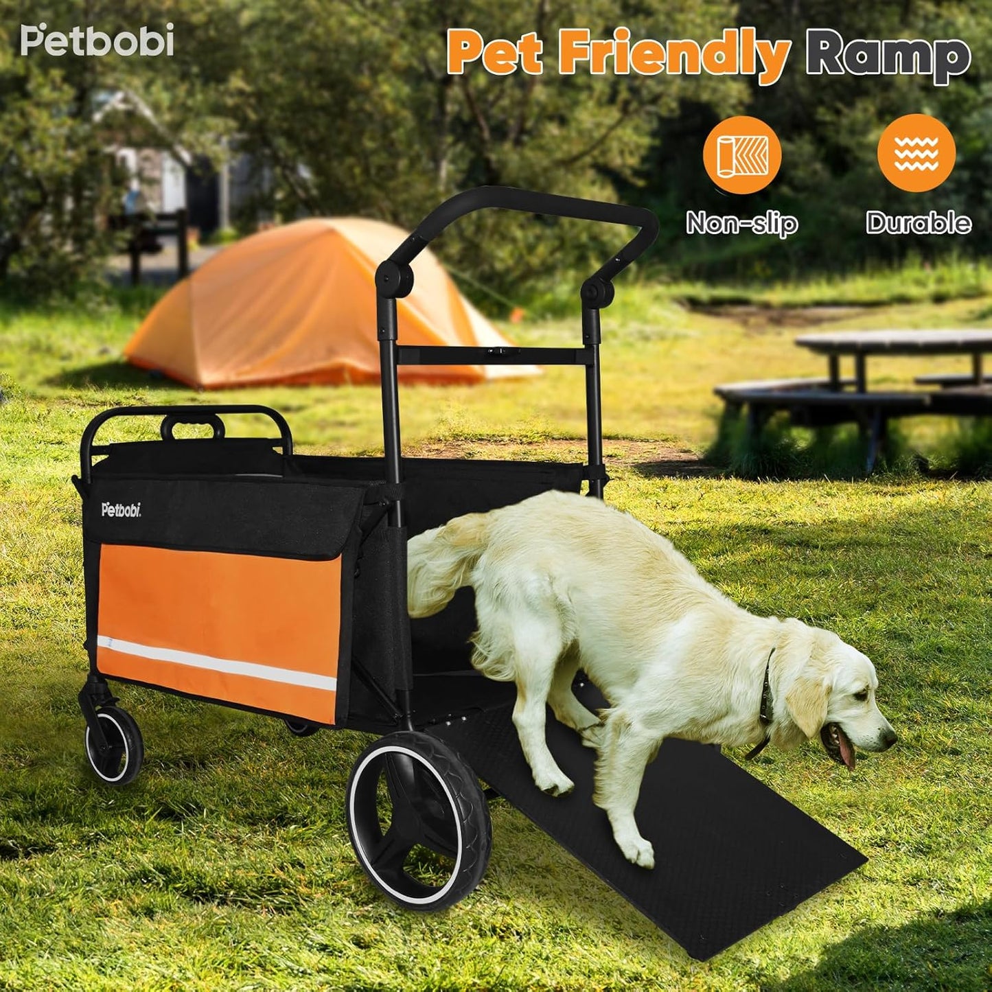Ultimate 2-in-1 Dog Wagon Stroller for Large & Medium Dogs - Foldable All-Terrain Cart with Ramp & One-Step Brake for Outdoor Adventures - Vibrant Orange