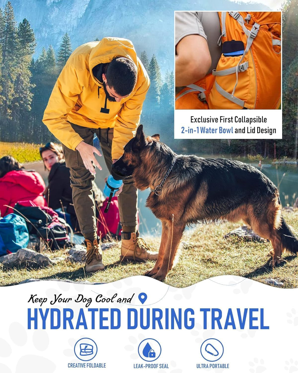 Portable Dog Water Bottle with Bowl - Leak Proof Travel Dispenser for Hiking, Camping & Outdoor Adventures