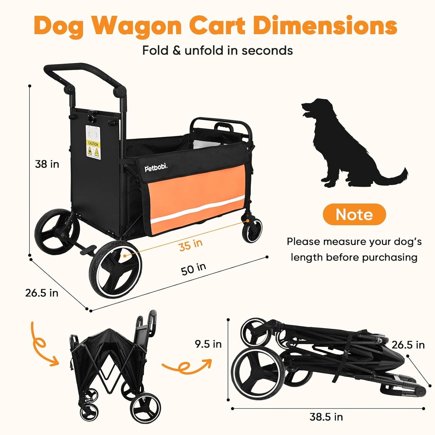 Ultimate 2-in-1 Dog Wagon Stroller for Large & Medium Dogs - Foldable All-Terrain Cart with Ramp & One-Step Brake for Outdoor Adventures - Vibrant Orange