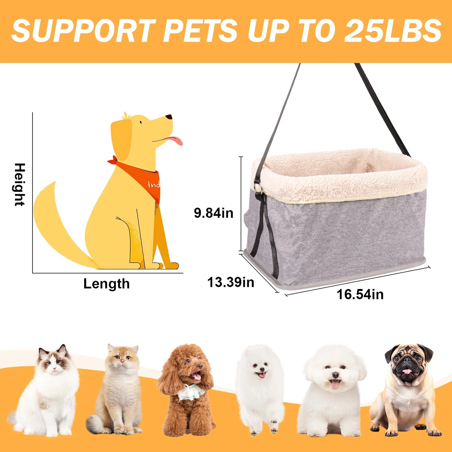 Premium Dog Car Seat with Metal Frame, Safety Buckles, Washable Design, Ideal for Small Dogs up to 25 lbs