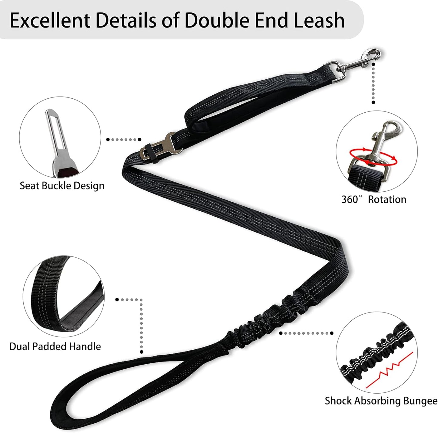 Ultimate Double Dog Leash - Tangle-Free 360° Dual Leash for Small to Large Dogs - Adjustable, Comfortable, and Safe in Black