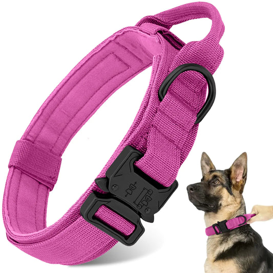 Heavy Duty Tactical Dog Collar with Handle - Pink L