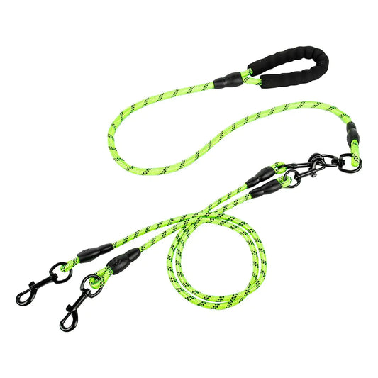 Double Dog Leash 360 Swivel No Tangle Shock Absorbing Bungee for 2 Large Dogs 25-150 lbs (Green)