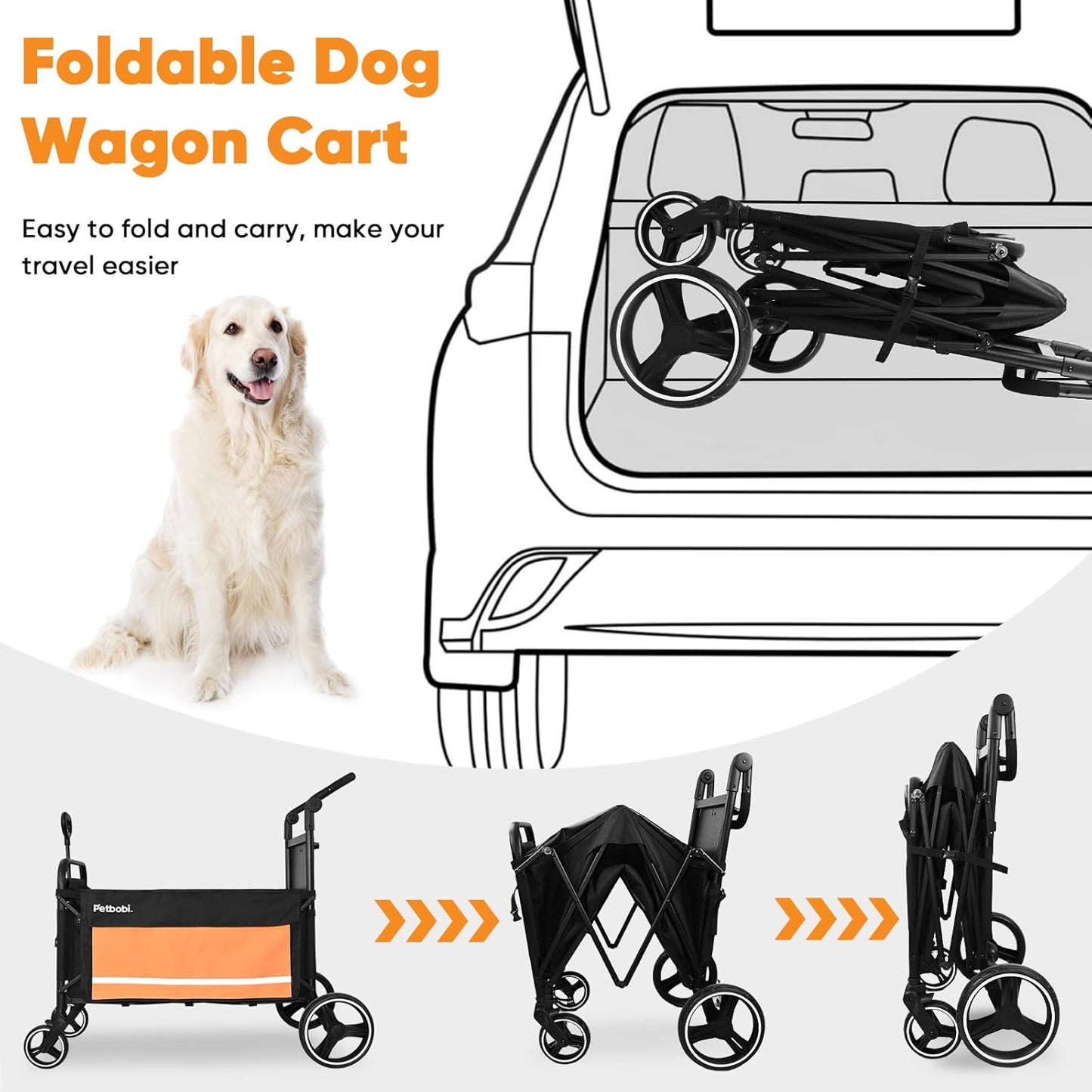 Ultimate 2-in-1 Dog Wagon Stroller for Large & Medium Dogs - Foldable All-Terrain Cart with Ramp & One-Step Brake for Outdoor Adventures - Vibrant Orange