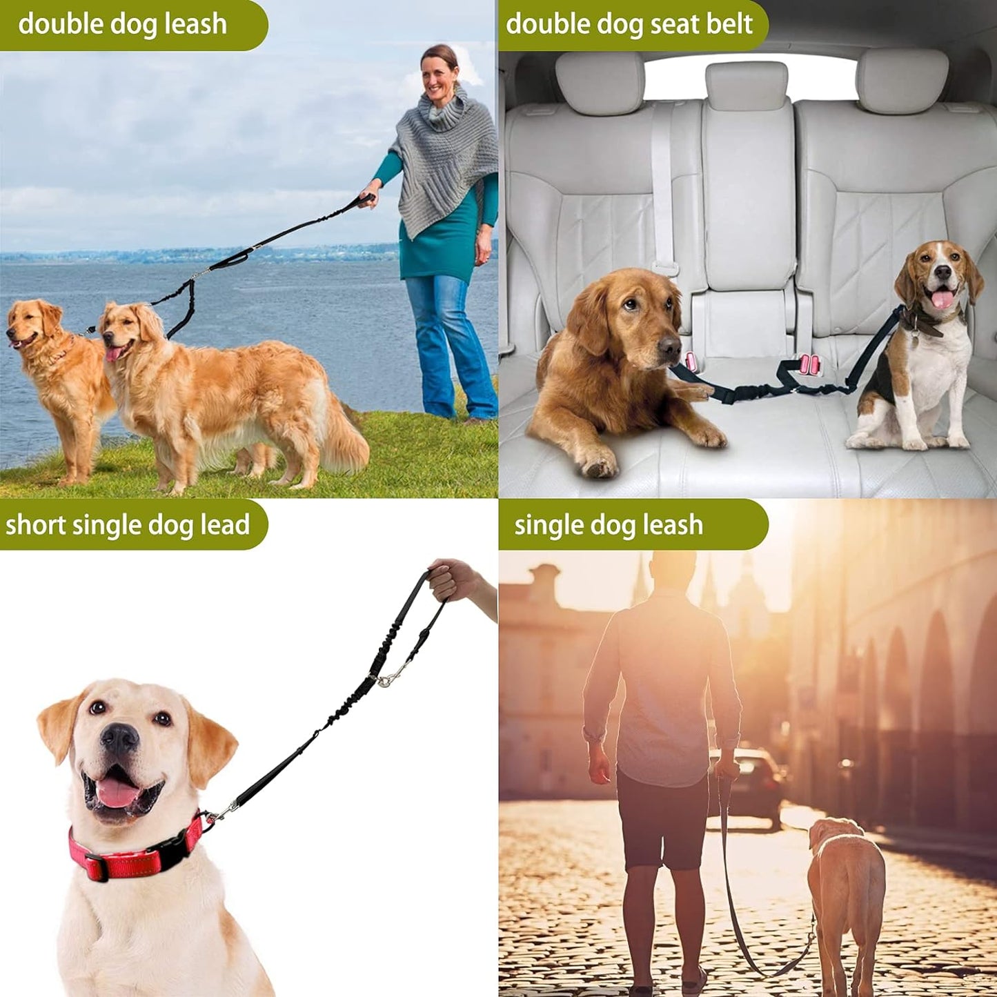 Ultimate Double Dog Leash - Tangle-Free 360° Dual Leash for Small to Large Dogs - Adjustable, Comfortable, and Safe in Black