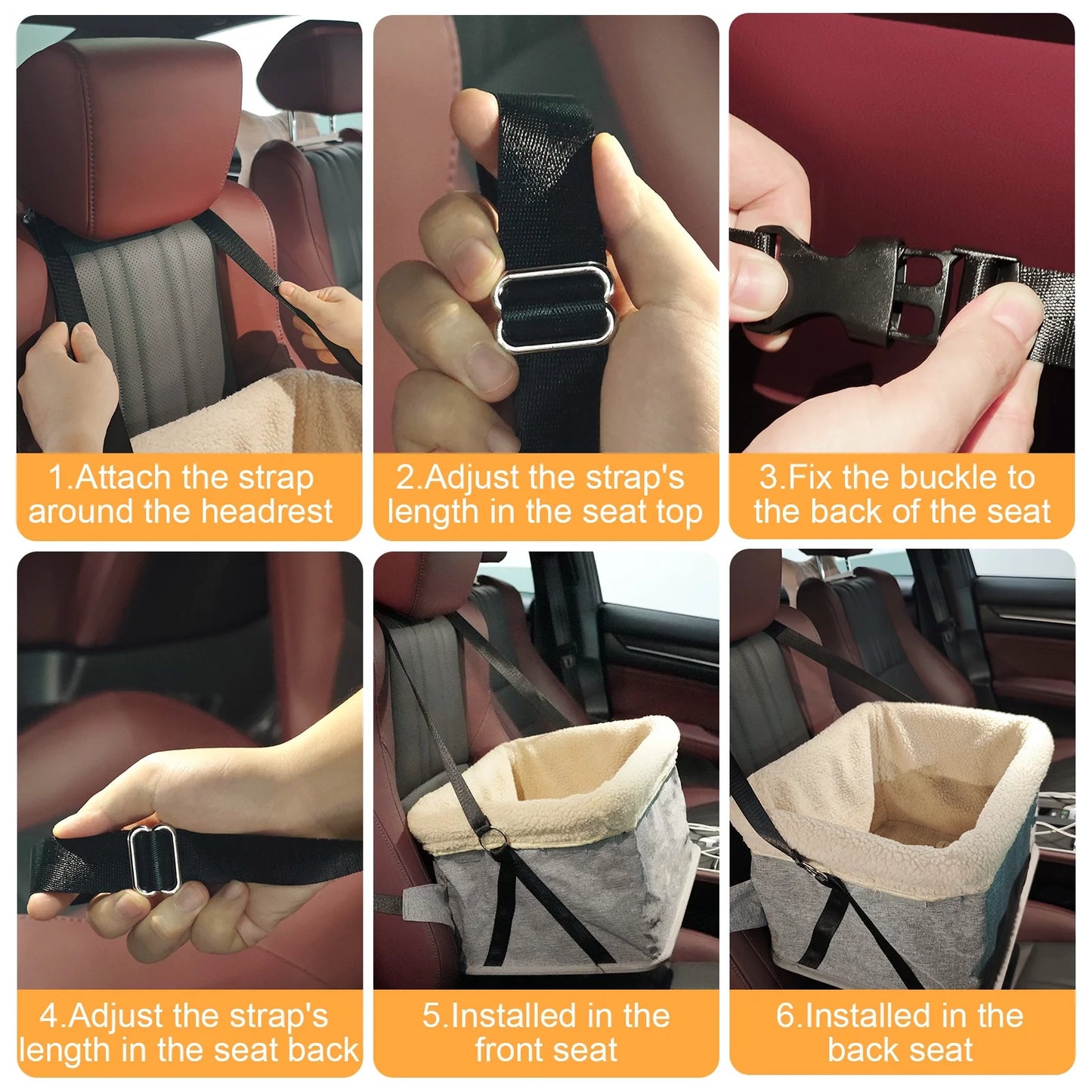 Premium Dog Car Seat with Metal Frame, Safety Buckles, Washable Design, Ideal for Small Dogs up to 25 lbs