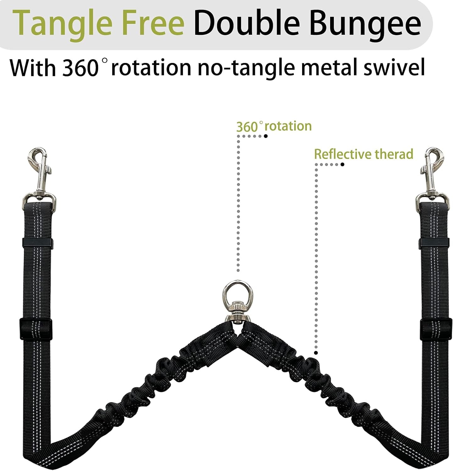 Ultimate Double Dog Leash - Tangle-Free 360° Dual Leash for Small to Large Dogs - Adjustable, Comfortable, and Safe in Black