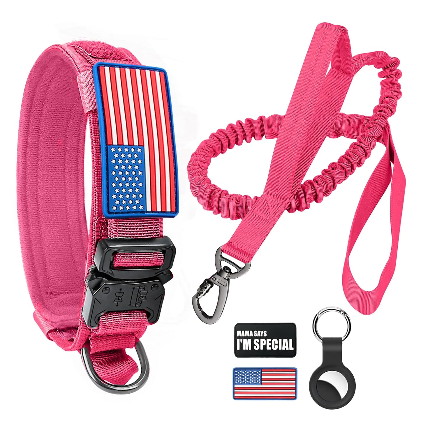 Tactical K9 Collar & Flex Leash Set with US Flag