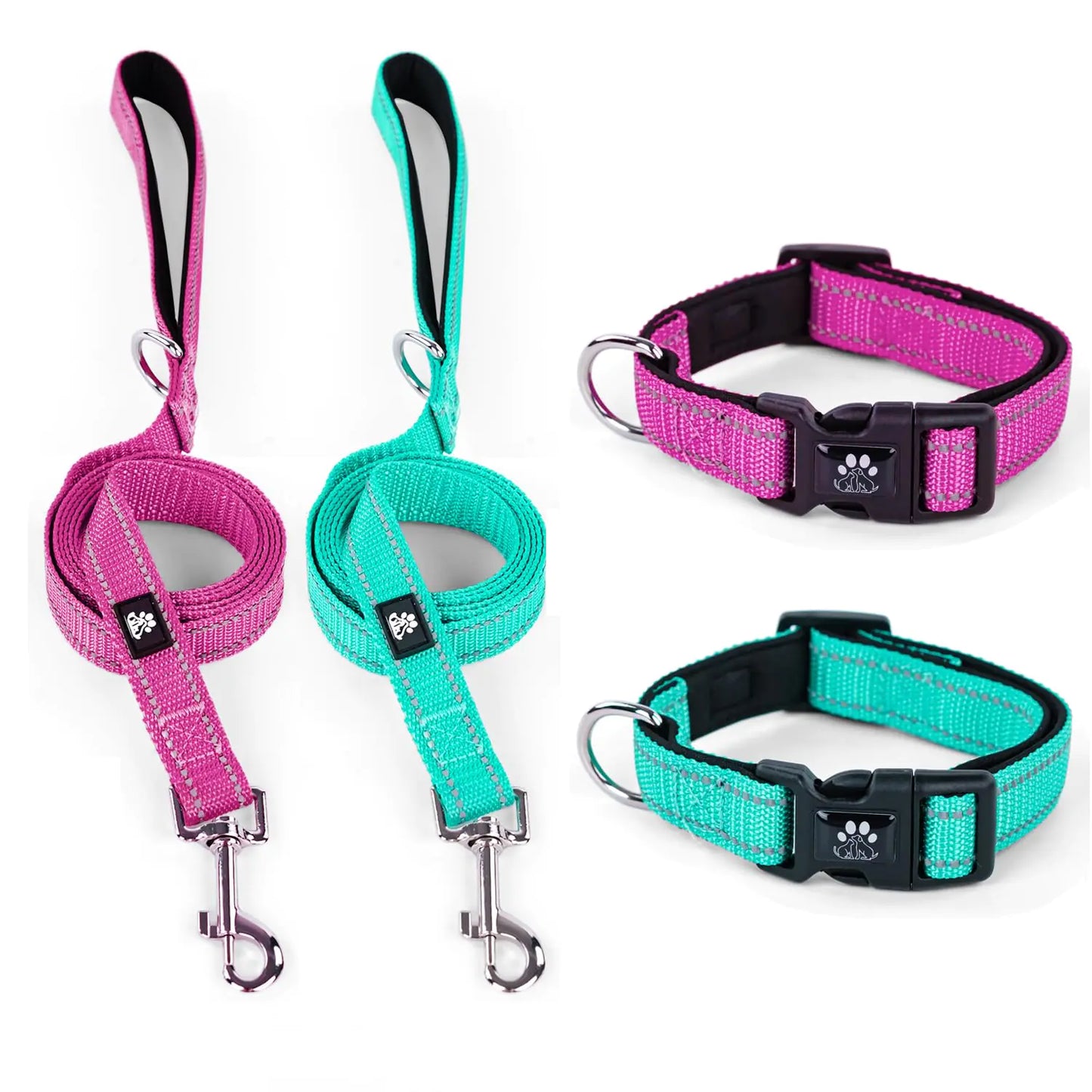 IVY&LANE 2-Pack Reflective Collar & Leash Set - Fuchsia/Teal