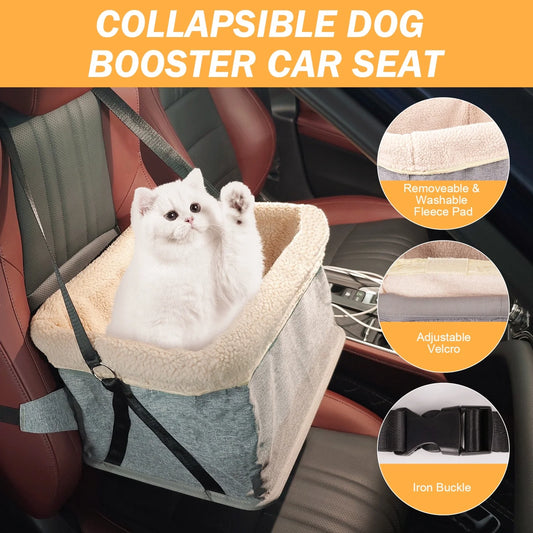 Premium Dog Car Seat with Metal Frame, Safety Buckles, Washable Design, Ideal for Small Dogs up to 25 lbs