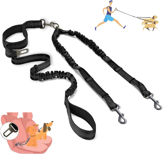 Ultimate Double Dog Leash - Tangle-Free 360° Dual Leash for Small to Large Dogs - Adjustable, Comfortable, and Safe in Black