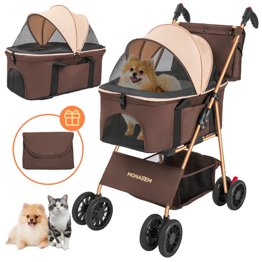 Discover the Ultimate 3-in-1 Foldable Pet Stroller: Waterproof Carrier for Small to Medium Dogs and Cats - Stylish Brown Design for Adventures Up to 60lbs!