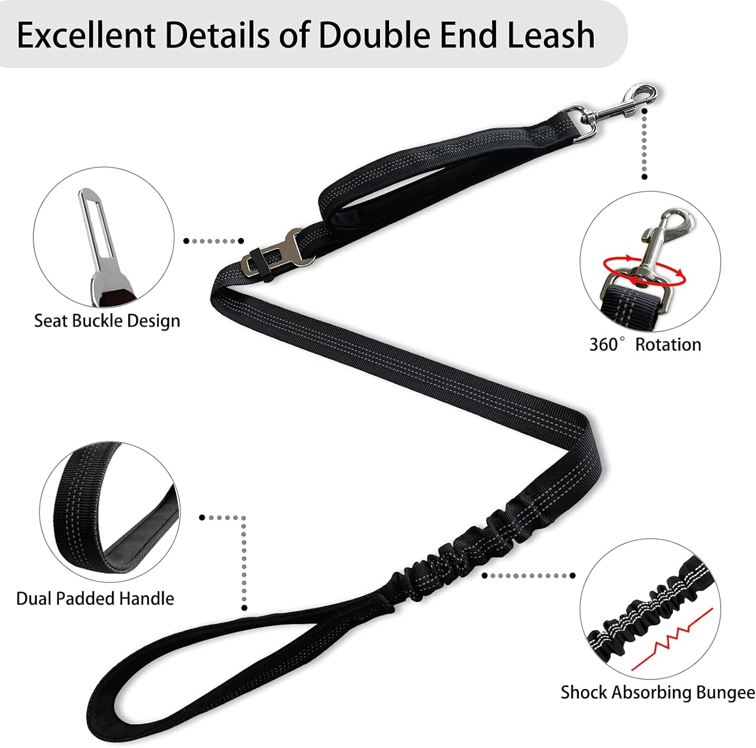 Ultimate Double Dog Leash - Tangle-Free 360° Dual Leash for Small to Large Dogs - Adjustable, Comfortable, and Safe in Black
