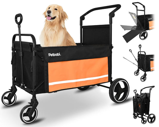 Ultimate 2-in-1 Dog Wagon Stroller for Large & Medium Dogs - Foldable All-Terrain Cart with Ramp & One-Step Brake for Outdoor Adventures - Vibrant Orange